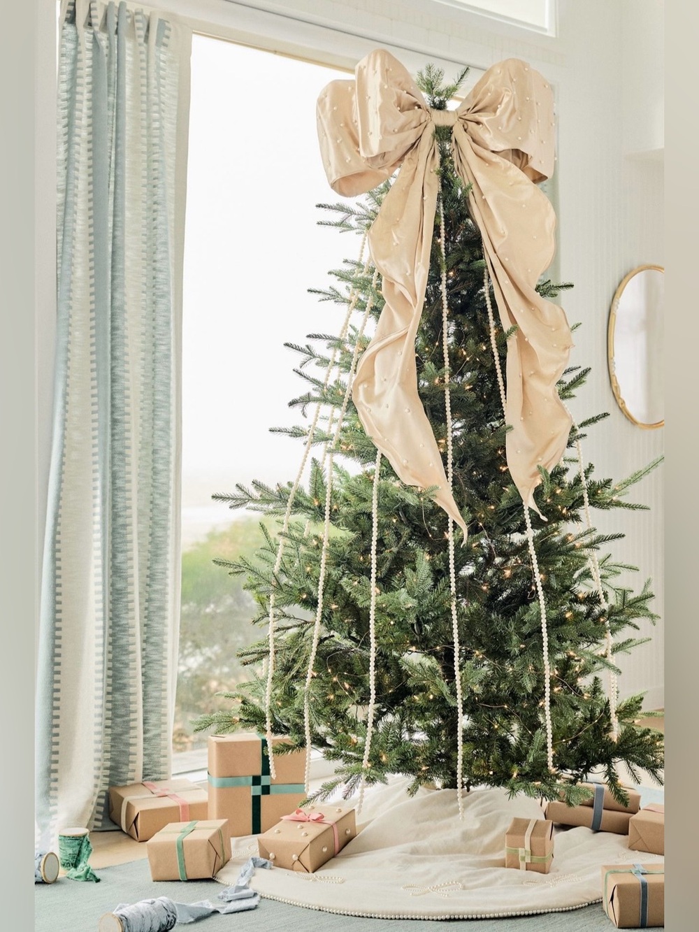 Anthropologie Pearled Satin Bow Tree Topper, Ivory